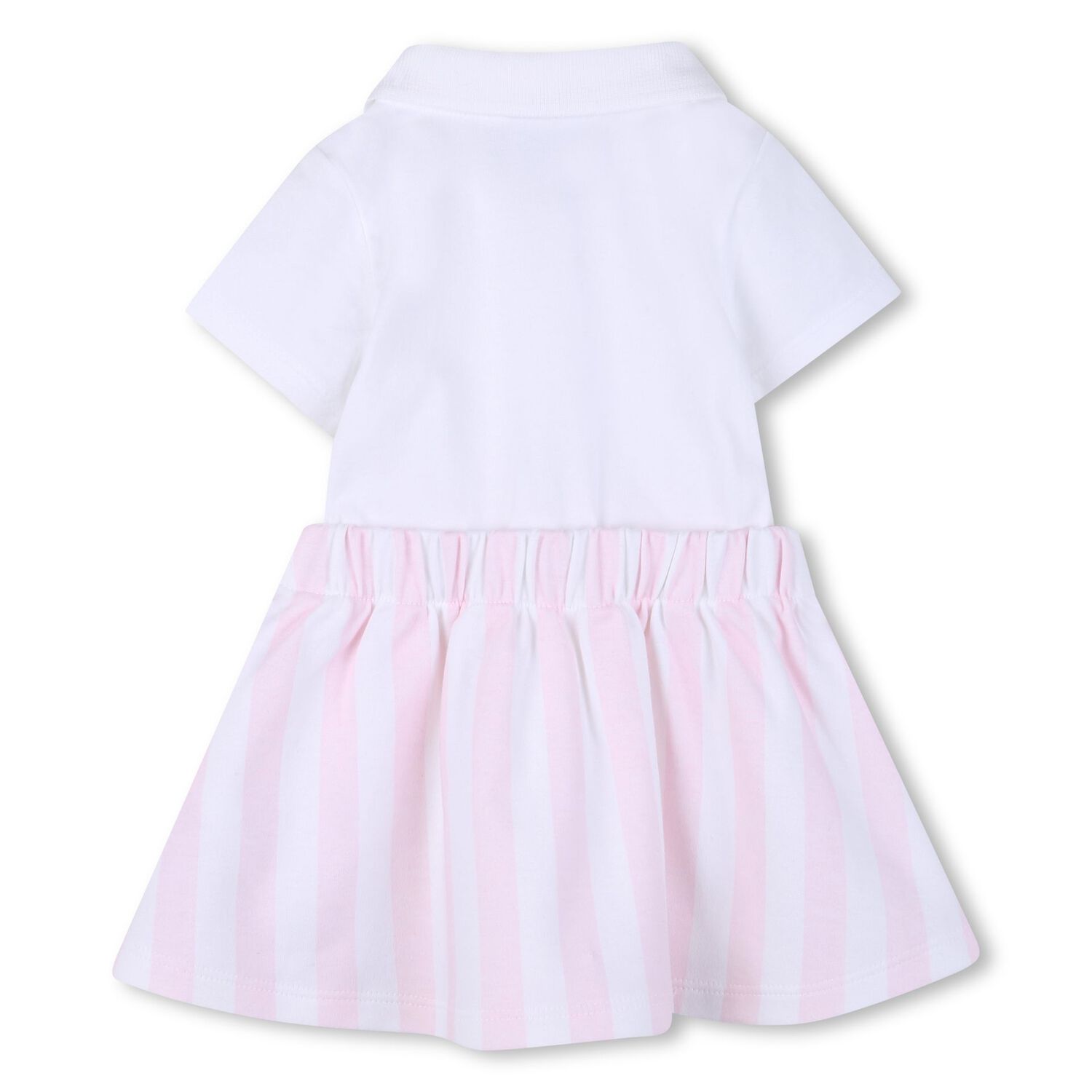 Younger Girls White & Pink Striped Polo Dress, 1, hi-res
