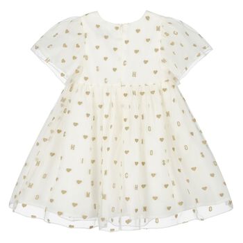 Younger Girls Ivory Logo & Hearts Tulle Dress