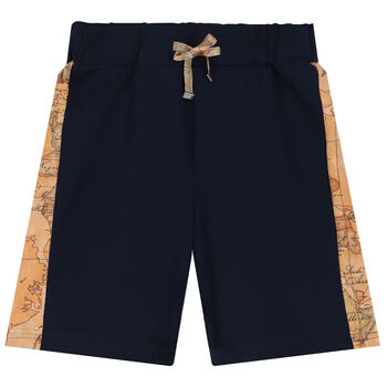 Boys Navy Blue & Beige Geo Map Shorts