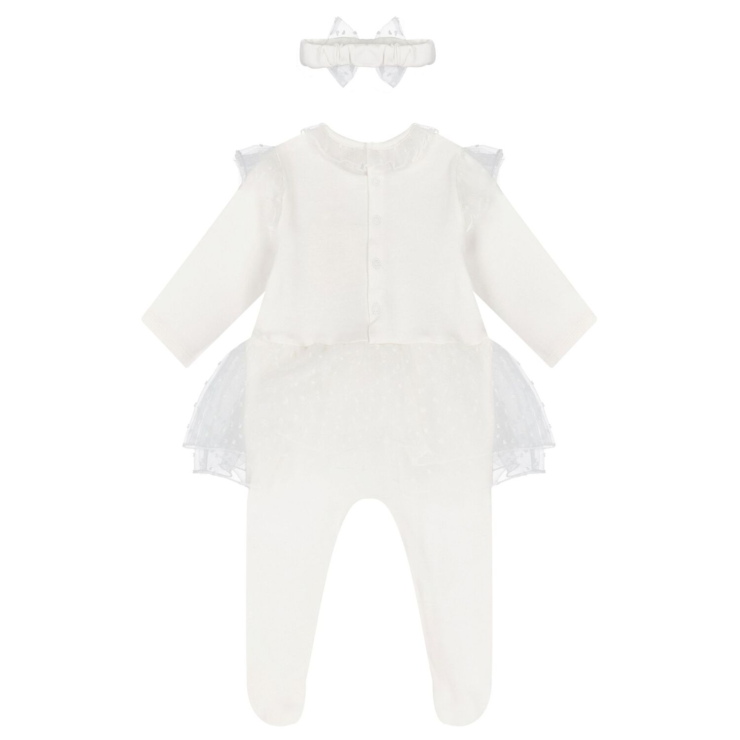 Baby Girls Ivory Bow Babygrow Set, 2, hi-res