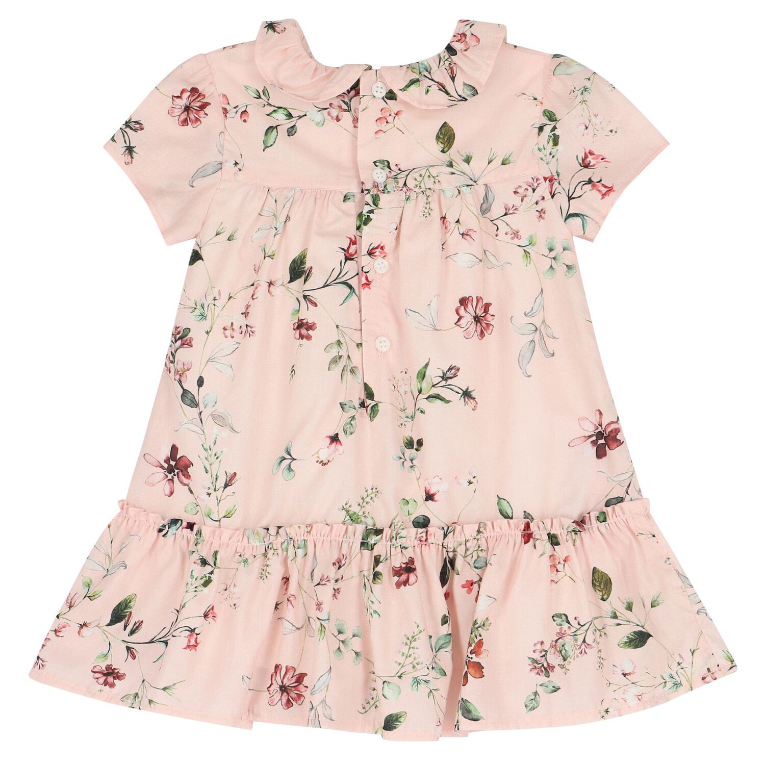 Baby Girls Pink Floral Ruffled Dress, 1, hi-res