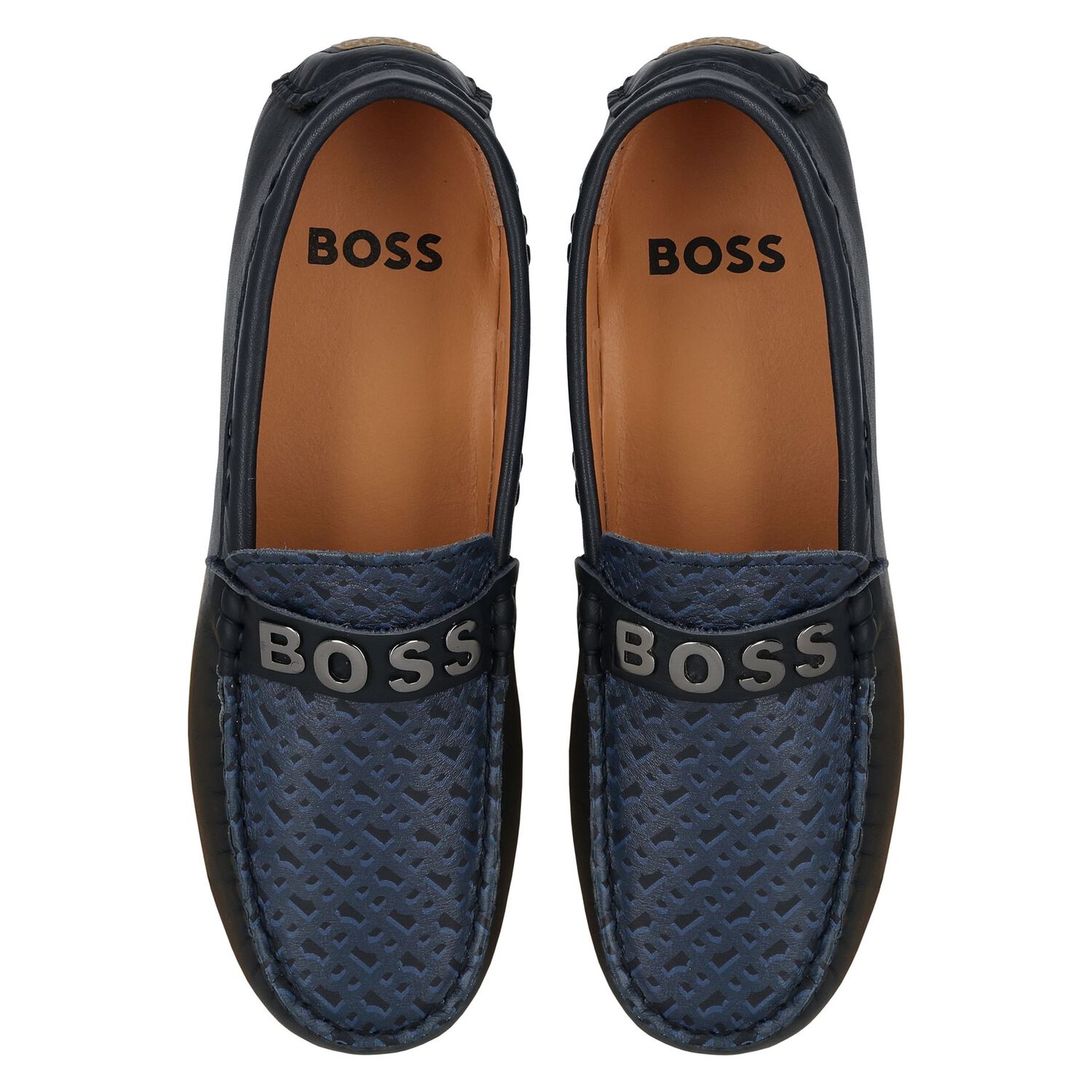 Boys Navy Blue Logo Moccasins, 2, hi-res image number null