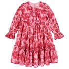 Girls Pink & Red Floral Chiffon Dress, 1, hi-res