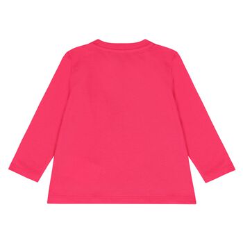 Younger Girls Pink Teddy Bear Logo Long Sleeve Top