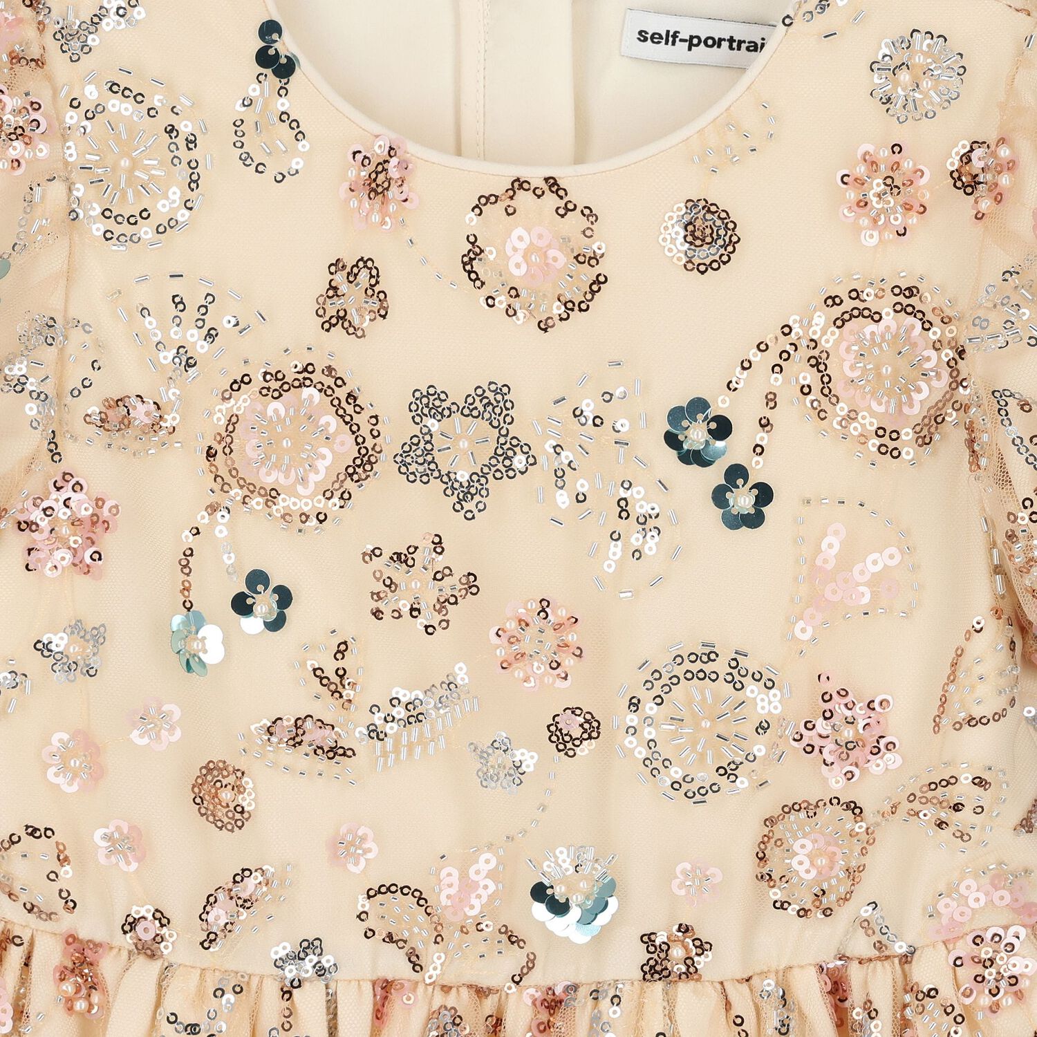 Girls Beige Embellished Dress, 1, hi-res