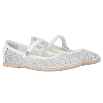 Girls White Diamante Ballerina Shoes