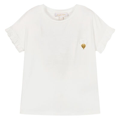 Girls White Sequin Wings T-Shirt