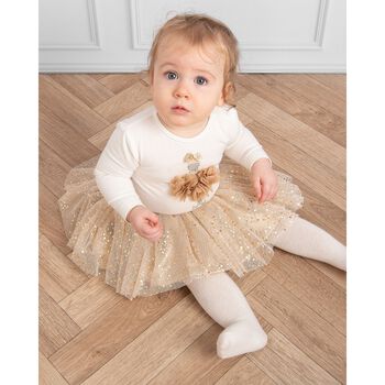 Baby Girls Ivory & Beige Tulle Skirt Set