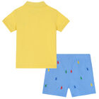 Baby Boys Yellow & Blue Logo Shorts Set, 1, hi-res