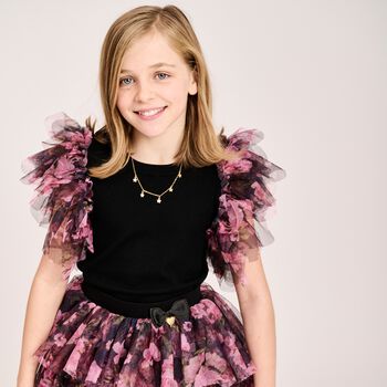 Girls Black Tulle Knitted Top