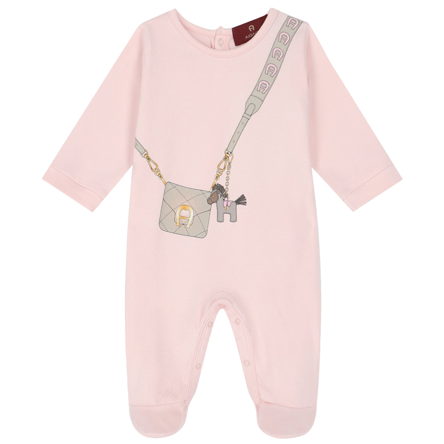 Baby Girls Pink Logo Bag Babygrow, 1, hi-res