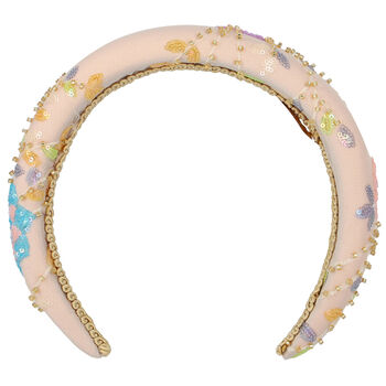 Girls Pink Floral Sequins & Beads Hairband