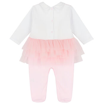Baby Girls White & Pink Floral Babygrow