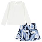 Girls White & Blue Logo Swirl Skirt Set, 1, hi-res