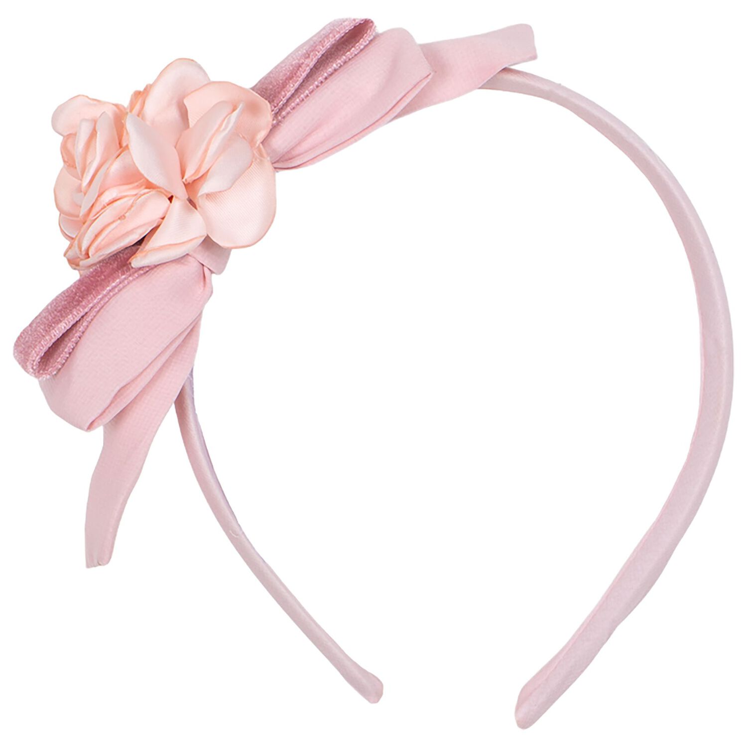 Girls Pink Flower & Bow Headband, 1, hi-res