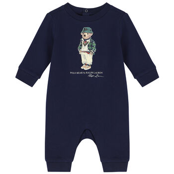 Baby Boys Navy Blue Polo Bear Romper