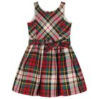 Girls Red & Green Tartan Satin Dress, 1, hi-res