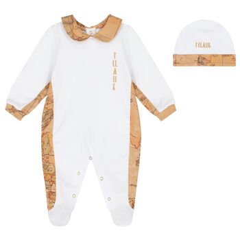 Navy Blue & Beige Geo Map Babygrow Set