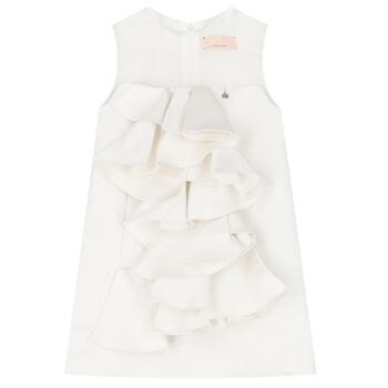 Girls Ivory Satin Ruffled Dress