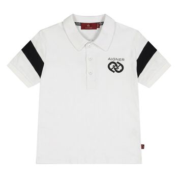 Younger Boys White & Black Logo Polo Shirt