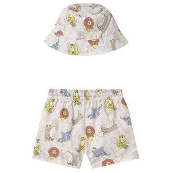 Younger Boys Ivory Swim Shorts & Hat Set