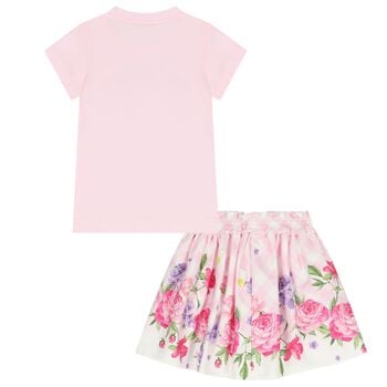 Girls Pink & White Floral Skirt Set
