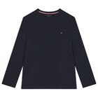 Boys White & Navy Blue Cotton Logo Long Sleeve Top( 2-Pack ), 1, hi-res