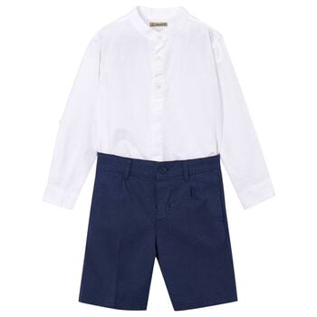 Boys White & Navy Blue Shorts Set