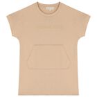 Girls Beige Logo Dress, 1, hi-res