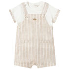 Baby Boys White & Beige Dungaree Set, 1, hi-res