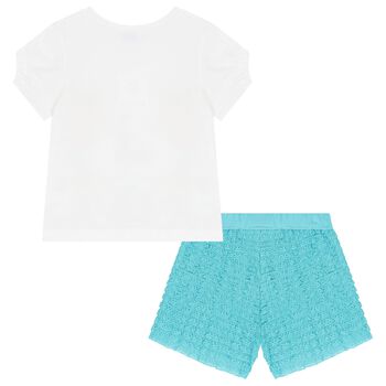 Girls White & Blue Shorts Set