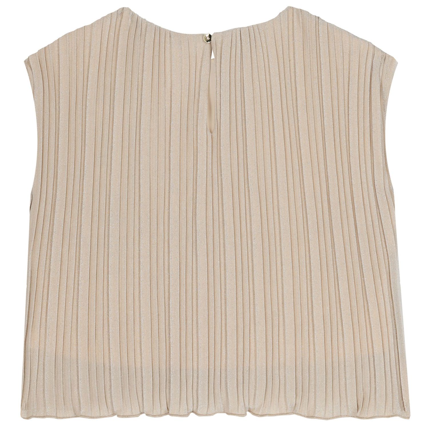 Girls Beige & Silver Pleated Top, 1, hi-res