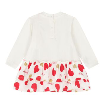 Baby Girls White & Red Hearts Dress