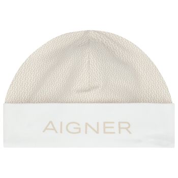 White & Beige Logo Baby Hat