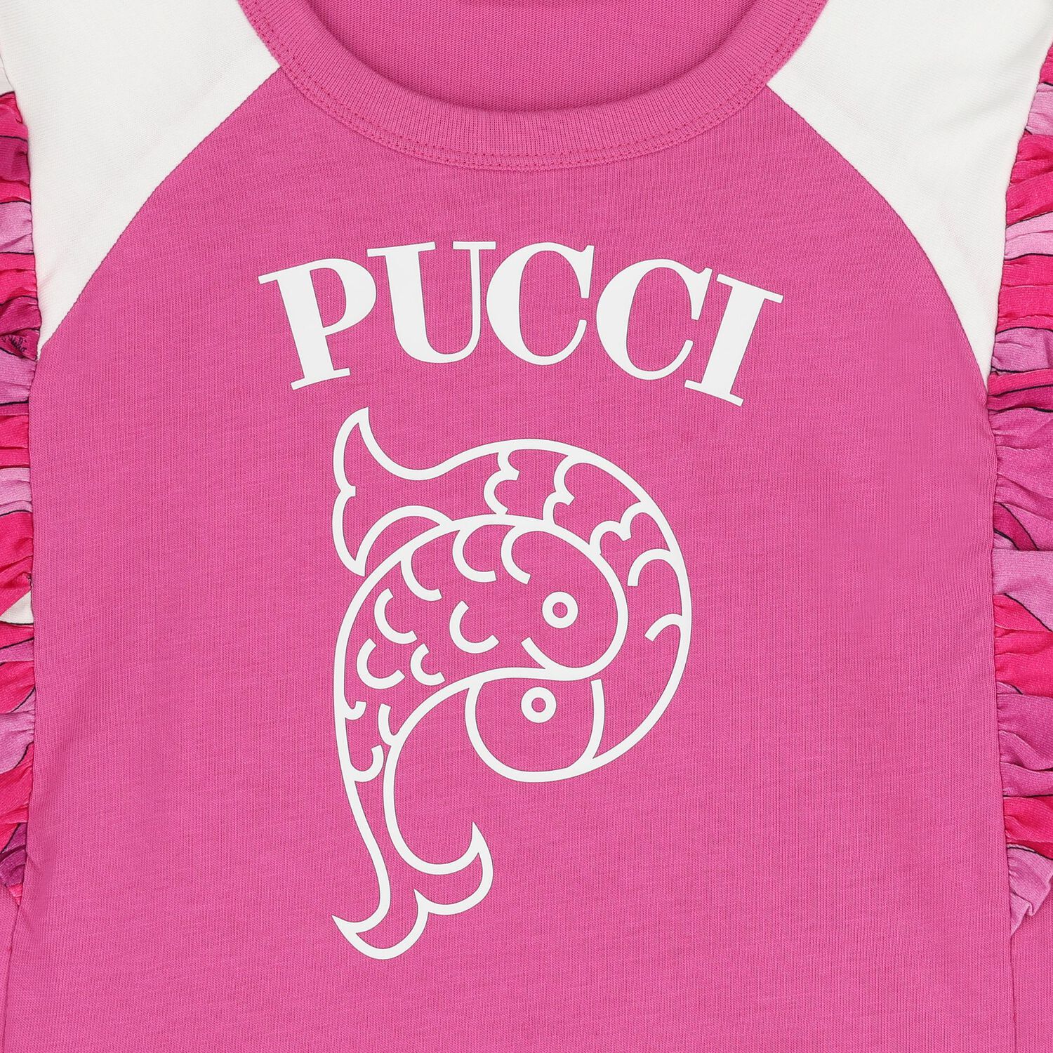 Girls Pink Logo Ruffled T-Shirt, 1, hi-res