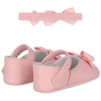 طقم حذاء بنات قبل المشي بفيونكة باللون الوردى