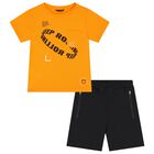 Boys Orange Print Shorts Set, 3, hi-res