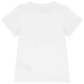 Girls White Embellished Logo T-Shirt
