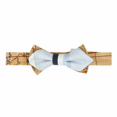 Younger Boys Blue, White & Beige Geo Map Bow Tie