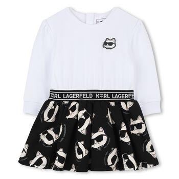 Younger Girls White & Black Choupette Dress 
