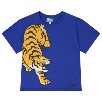 Boys Blue Tiger Logo T-Shirt