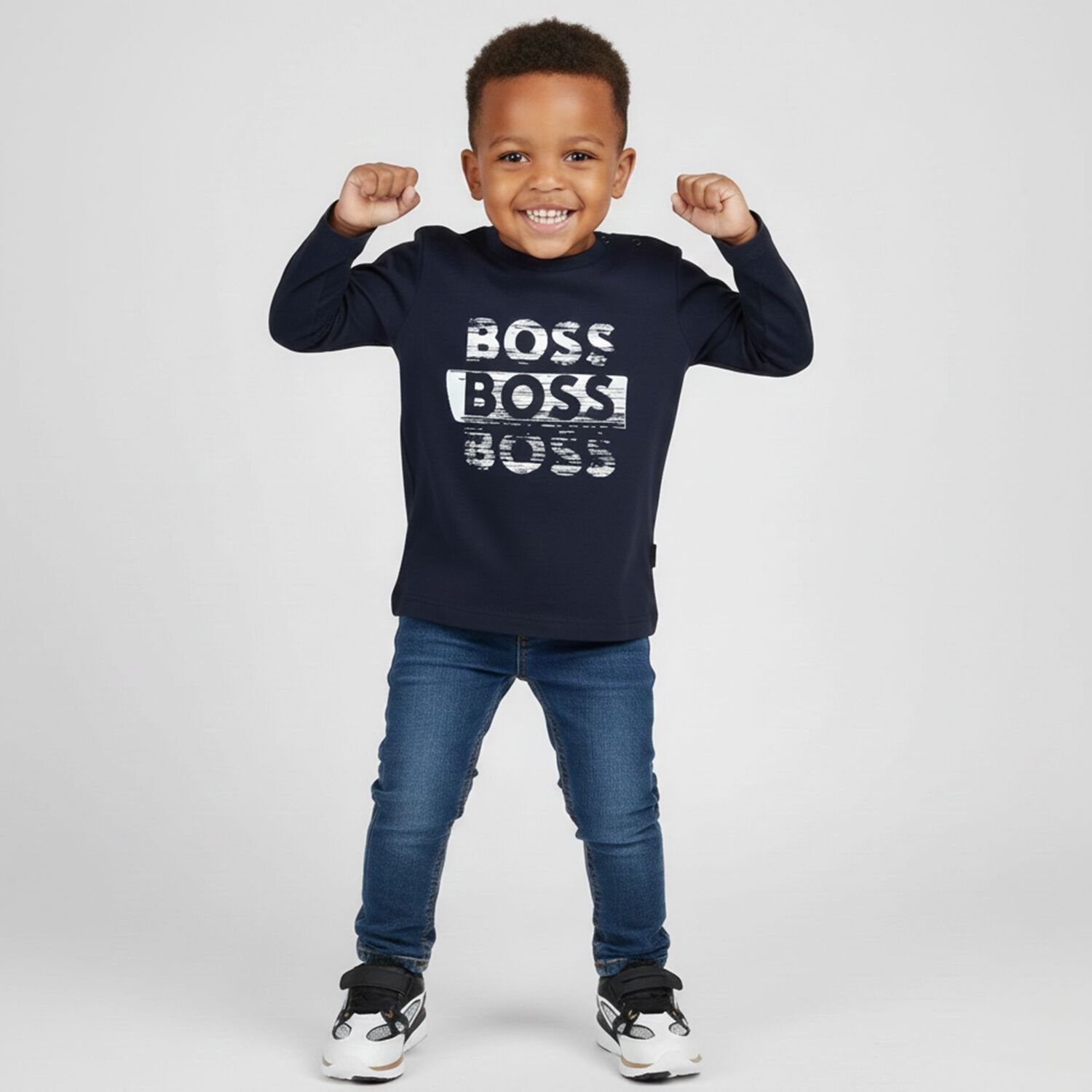 Younger Boys Navy Blue Long Sleeve Top, 2, hi-res