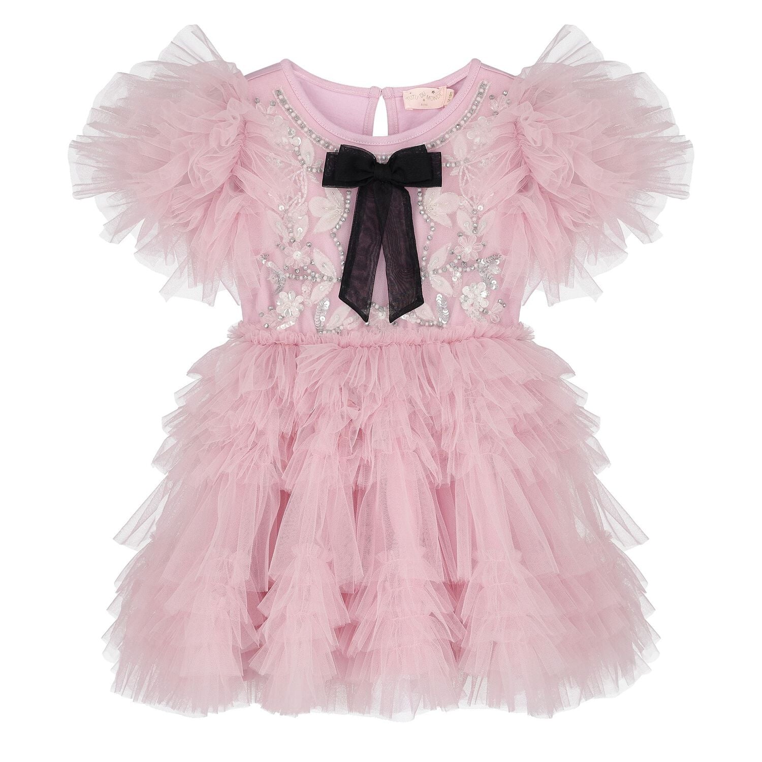 Baby Girls Pink & Black Bow Tulle Greta Dress Set, 1, hi-res