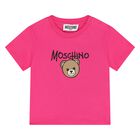 Younger Girls Pink Teddy Bear Logo T-Shirt, 4, hi-res