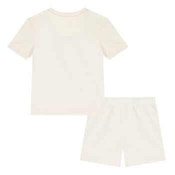 Ivory Cotton Logo Younger Shorts Set