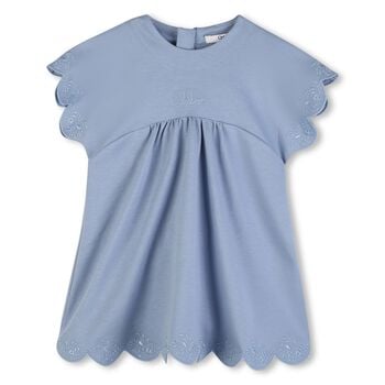 Younger Girls Blue Logo Scalloped Dress