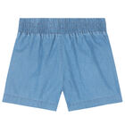 Girls Blue Cotton Logo Shorts, 1, hi-res
