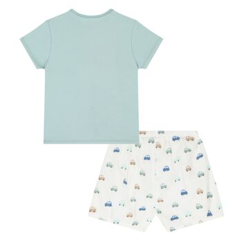 Baby Boys Green & White Car Shorts Set