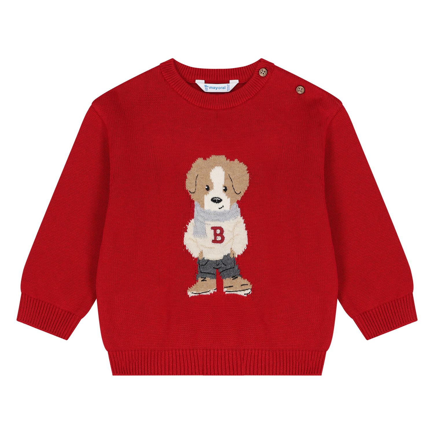 Younger Boys Red Dog Knitted Sweatshirt, 1, hi-res