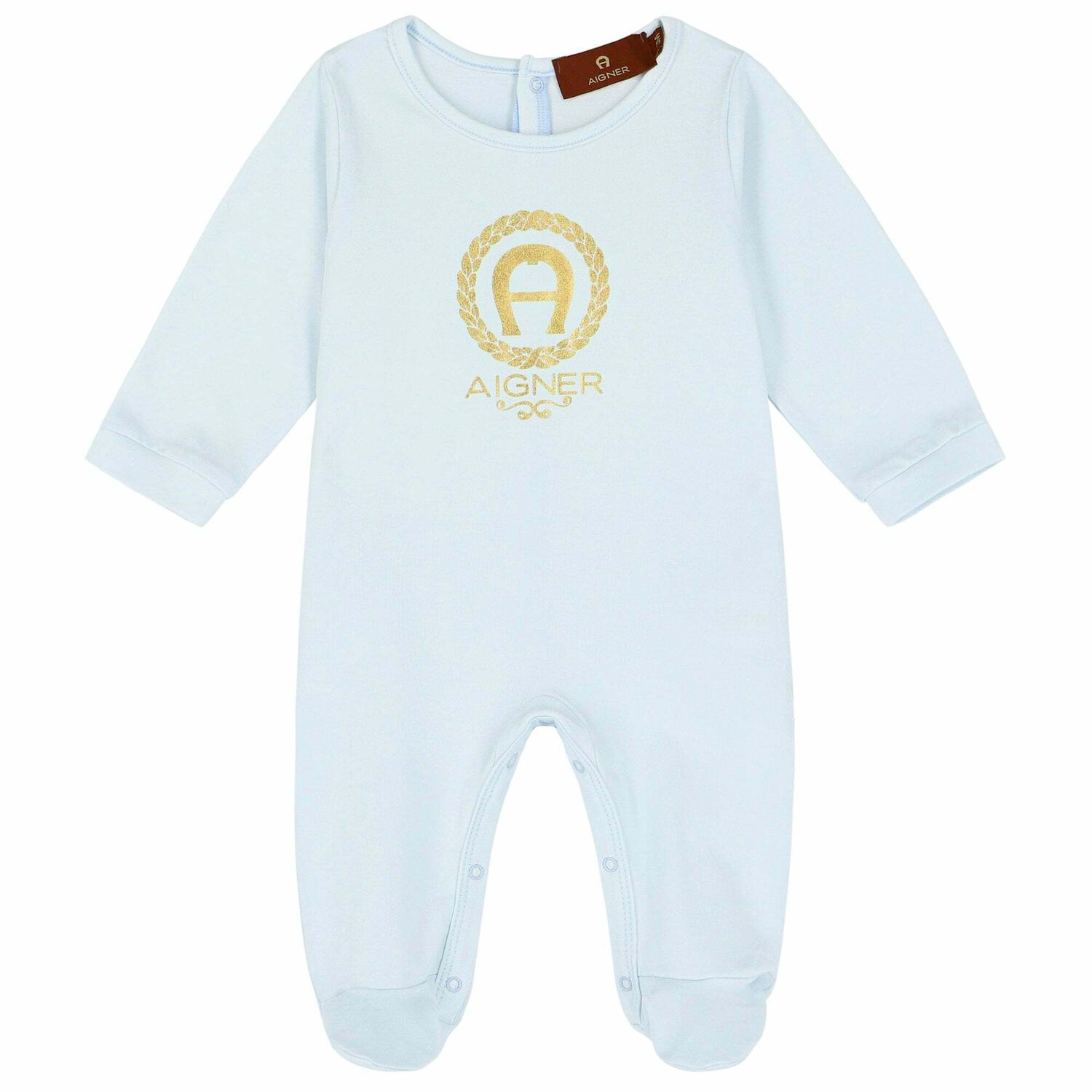 Baby Boys Blue & Gold Logo Babygrow, 2, hi-res